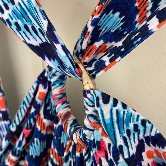 Tommy Bahama, Prima Peacock Halter Midi Dress, Amalfi Sea, Blue, Teal, Red Multi - Picture 8 of 11